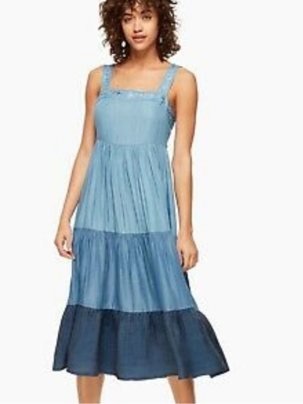 Kate Spade Broome Street Chambray Colorblock Midi Dress Blue Small